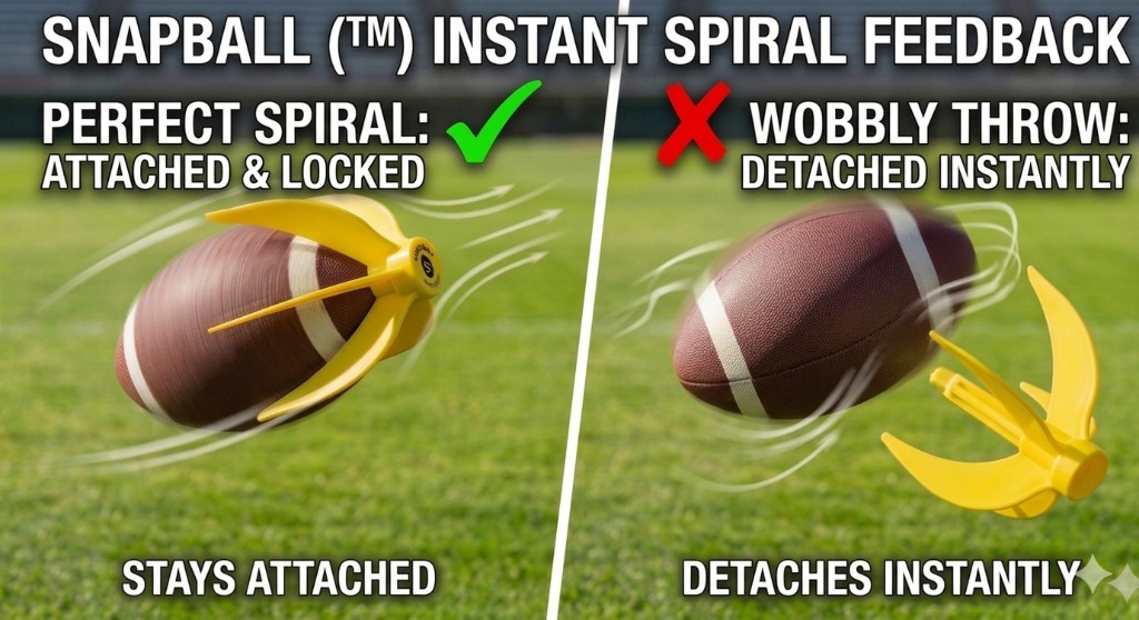 SNAPBALL perfect spiral vs wobbly throw comparison on football field